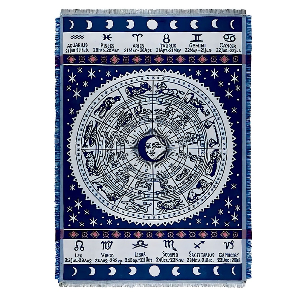 Zodiac - Astrology Tapestry / Rug / Blanket | Star Constellations Wheel